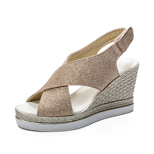 

Women's Sandals Wedge Heel Open Toe PU Casual / British Summer Gold / Silver / Black