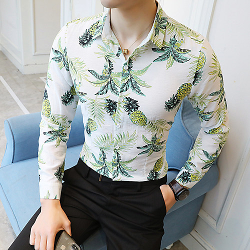 

Men's Daily Going out Basic / Elegant Shirt - Floral / Color Block Yellow