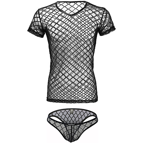 

Men's Mesh Suits Nightwear Solid Colored Black M L XL