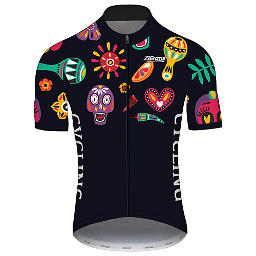 

21Grams Men's Short Sleeve Cycling Jersey 100% Polyester Black / Yellow Geometic Skull Floral Botanical Bike Jersey Top Mountain Bike MTB Road Bike Cycling UV Resistant Breathable Quick Dry Sports