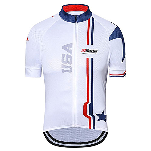 

21Grams Men's Short Sleeve Cycling Jersey 100% Polyester Blue / White American / USA National Flag Bike Jersey Top Mountain Bike MTB Road Bike Cycling UV Resistant Breathable Quick Dry Sports