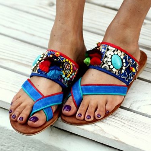 

Women's Slippers & Flip-Flops Flat Heel Open Toe PU Summer Blue