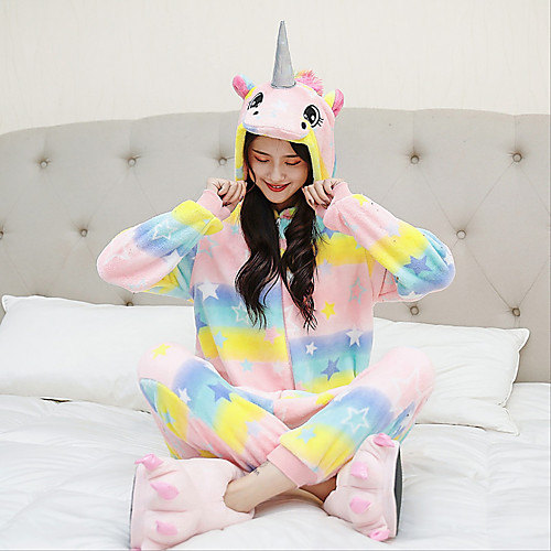 

Adults' Kigurumi Pajamas Unicorn Onesie Pajamas Flannelette Yellow / Pink / Orange Cosplay For Men and Women Animal Sleepwear Cartoon Festival / Holiday Costumes