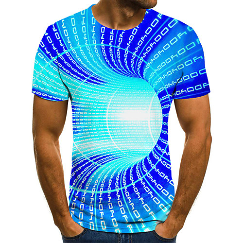 

Men's Holiday Going out Street chic / Exaggerated T-shirt - Geometric / Color Block / 3D Print Green