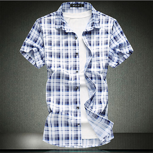 

Men's Going out Weekend Business / Tropical Shirt - Geometric Print Blue