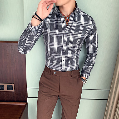 

Men's Daily Going out Basic / Elegant Shirt - Striped / Color Block Blue