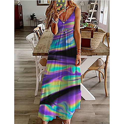 

Women's Maxi Purple Dress Slingback Spring Holiday Vacation A Line Color Block Strap M L