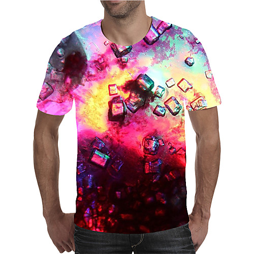 

Men's Daily Going out Street chic / Exaggerated T-shirt - Geometric / 3D / Graphic Pleated / Print Rainbow