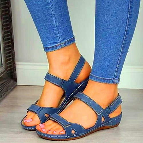 

Women's Sandals Flat Heel Peep Toe PU Summer Red / Blue / Brown