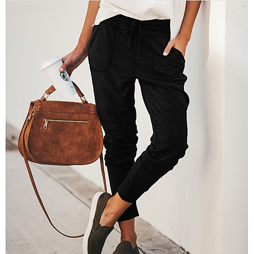 

Women's Basic Jogger Pants - Solid Colored Wine Black Gray S M L
