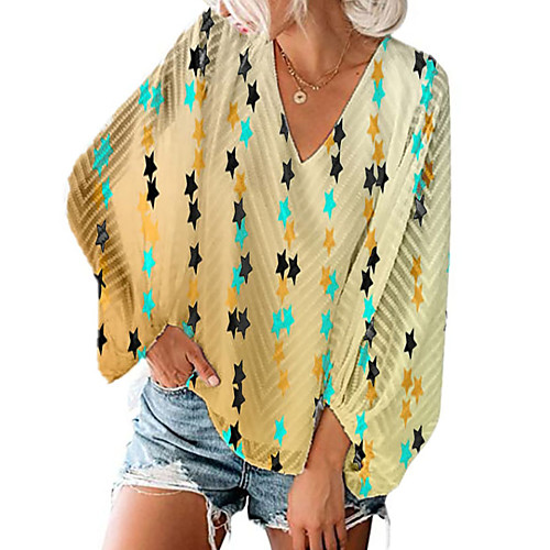 

Women's Daily T-shirt - National Flag Print V Neck Yellow