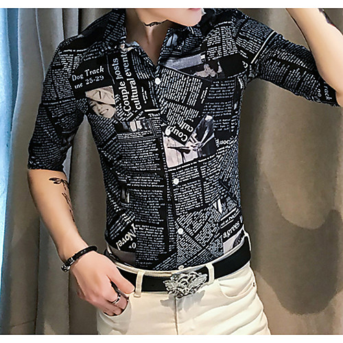 

Men's Daily Going out Basic / Elegant Shirt - Color Block / Letter White