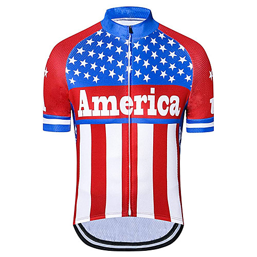 

21Grams Men's Short Sleeve Cycling Jersey RedBlue American / USA Stars National Flag Bike Jersey Top Mountain Bike MTB Road Bike Cycling UV Resistant Breathable Quick Dry Sports Clothing Apparel