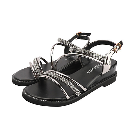 

Women's Sandals Wedge Heel Open Toe Rhinestone PU Casual Summer Silver / Black