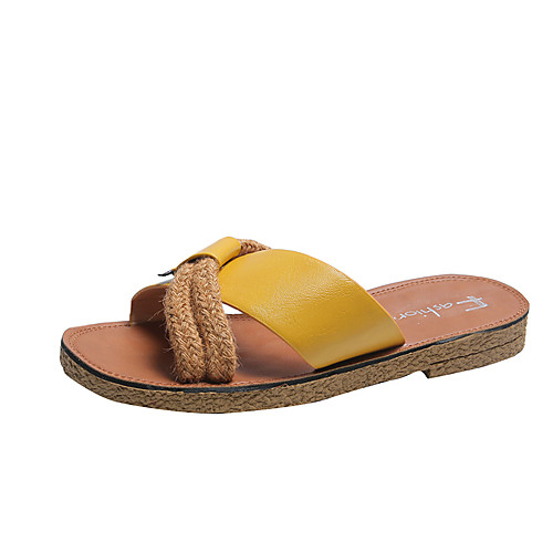 

Women's Slippers & Flip-Flops 2020 Flat Heel Open Toe PU Classic / Minimalism Spring & Fall / Spring & Summer Yellow / White / Black