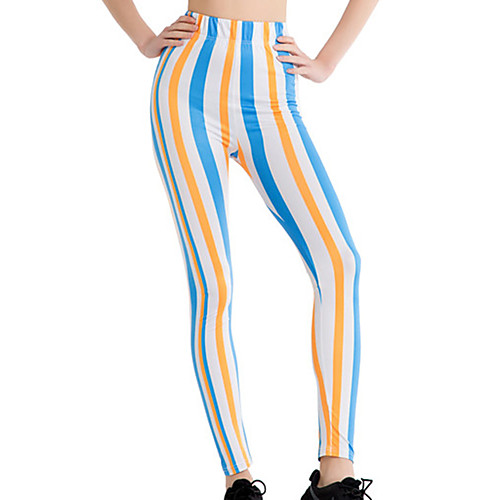 

Women's Sports / Yoga Sporty / Basic Legging - Striped / Color Block, Print Mid Waist Yellow One-Size
