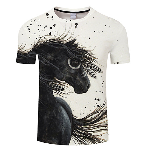 

Men's Daily Going out Exaggerated T-shirt - 3D / Animal Horse, Print Beige