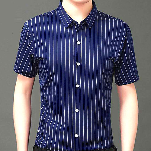 

Men's Daily Work Business / Basic Shirt - Striped / Geometric Blue & White / Red, Print Red