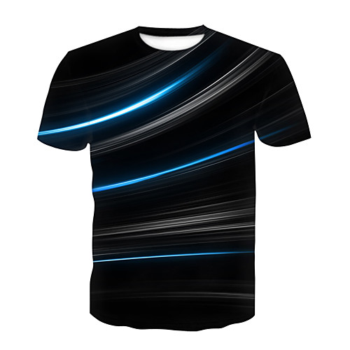 

Men's Daily Sports Basic / Street chic T-shirt - Color Block / 3D / Visual Deception Print Black