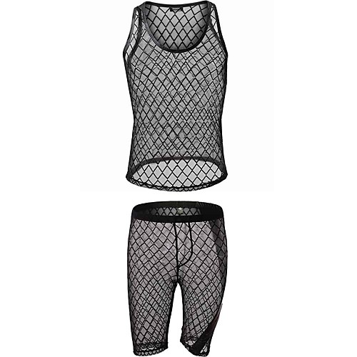 

Men's Mesh Suits Nightwear Solid Colored Black M L XL