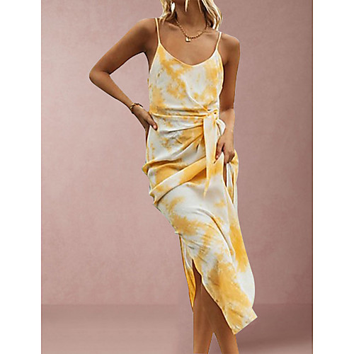 

Women's A Line Dress - Sleeveless Floral Strap Yellow Light Blue S M L XL XXL