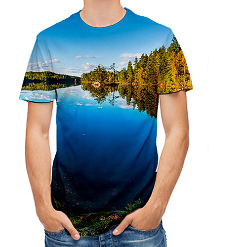 

Men's Plus Size 3D Print T-shirt Basic Daily Round Neck Blue / Short Sleeve