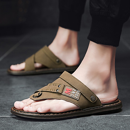 

Men's Leather / Suede Spring & Summer Classic / British Slippers & Flip-Flops Walking Shoes Breathable Dark Brown / Khaki / Black