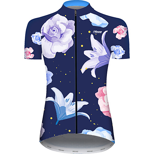 

21Grams Women's Short Sleeve Cycling Jersey Blue / White Floral Botanical Bike Jersey Top Mountain Bike MTB Road Bike Cycling UV Resistant Breathable Quick Dry Sports Clothing Apparel / Stretchy