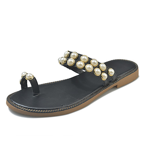 

Women's Slippers & Flip-Flops 2020 Flat Heel Open Toe Pearl PU Sweet / Minimalism Spring & Fall / Spring & Summer Almond / Green / Black