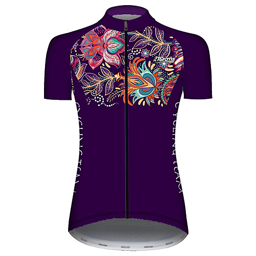 

21Grams Women's Short Sleeve Cycling Jersey Violet Floral Botanical Bike Jersey Top Mountain Bike MTB Road Bike Cycling UV Resistant Breathable Quick Dry Sports Clothing Apparel / Stretchy