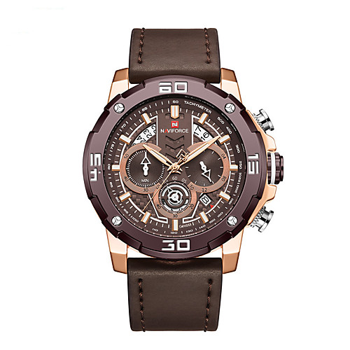 

NAVIFORCE Men's Sport Watch Japanese Quartz Formal Style Modern Style Genuine Leather Black / Brown 30 m Water Resistant / Waterproof Calendar / date / day Chronograph Analog Outdoor Fashion - Brown