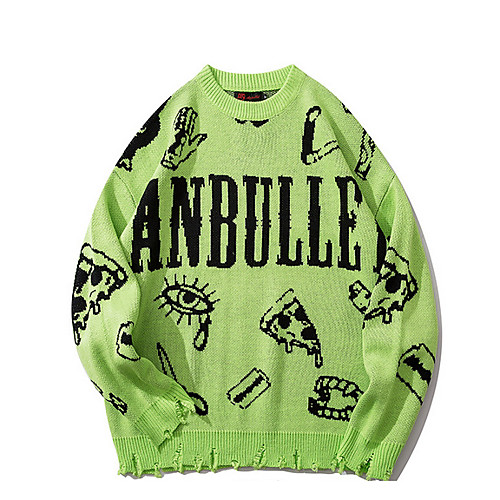 

Men's Letter Long Sleeve Pullover Sweater Jumper, Round Neck Green / Black US34 / UK34 / EU42 / US36 / UK36 / EU44 / US38 / UK38 / EU46