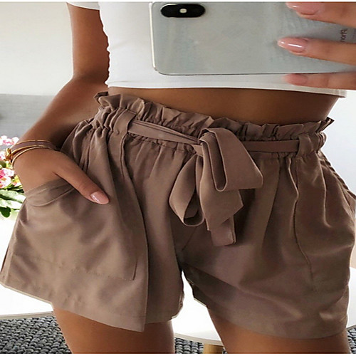 

Women's Sporty Shorts Pants - Solid Colored White Brown Beige S M L