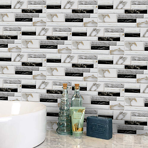 

20x10cmx9pcs White and Black Marble Wall Stickers Retro Oil-proof Waterproof Tile Wallpaper For Kitchen Bathroom Ground Wall House Decoration