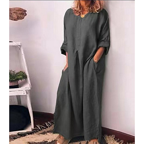 

Women's Wine Green Dress Elegant Shift Solid Color M L