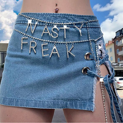 

Body Chain Waist Chain Luxury Sexy Punk Women's Body Jewelry For Holiday Prom Geometrical Copper Alloy Alphabet Shape Silver 1 Piece