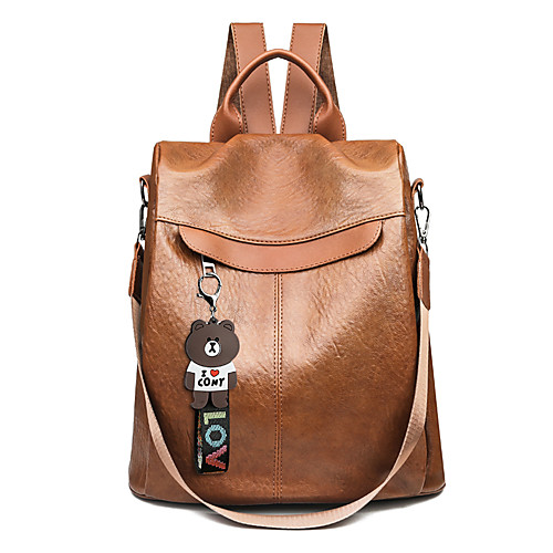 

Large Capacity PU Sashes / Ribbons Commuter Backpack Solid Color Daily Brown / Black