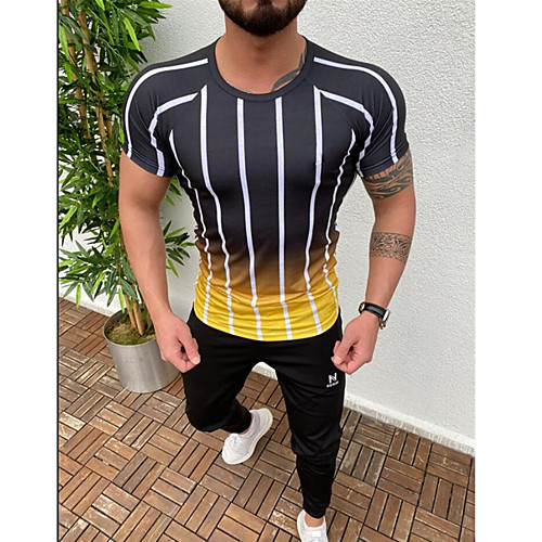 

Men's Daily Basic T-shirt - Striped Yellow