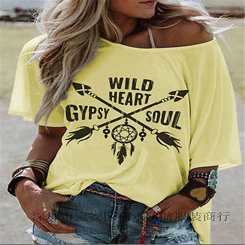 

Women's Going out Weekend Basic T-shirt - Geometric Fantastic Beasts, Lace up Yellow