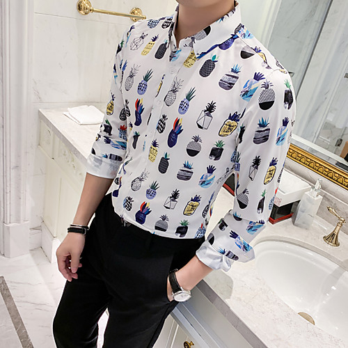 

Men's Daily Going out Basic / Elegant Shirt - Color Block / Fruit White