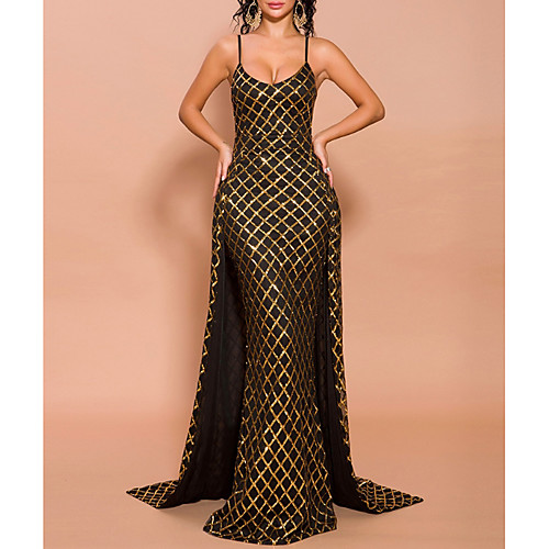 

Mermaid / Trumpet Spaghetti Strap Sweep / Brush Train Polyester Glittering / Sexy Wedding Guest / Formal Evening Dress with Sequin / Overskirt 2020