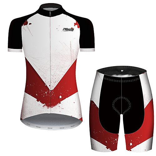 

21Grams Women's Short Sleeve Cycling Jersey with Shorts Black / Red Patchwork Geometic Bike Clothing Suit Breathable Quick Dry Ultraviolet Resistant Sweat-wicking Sports Solid Color Mountain Bike MTB