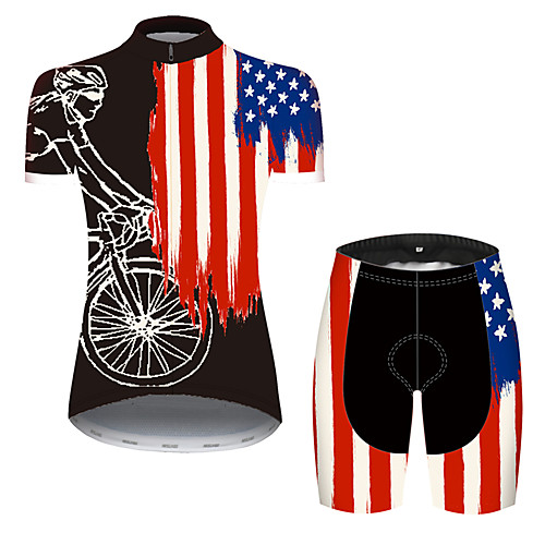 

21Grams Women's Short Sleeve Cycling Jersey with Shorts Black / Red American / USA National Flag Bike Clothing Suit Breathable Quick Dry Ultraviolet Resistant Sweat-wicking Sports American / USA