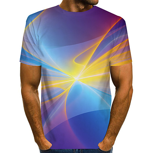 

Men's Daily Basic T-shirt - Color Block / 3D Print Rainbow