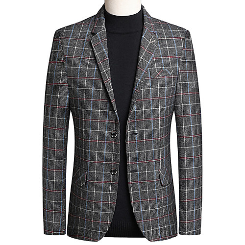 

Men's Blazer, Solid Colored Notch Lapel Polyester Camel / Dark Gray