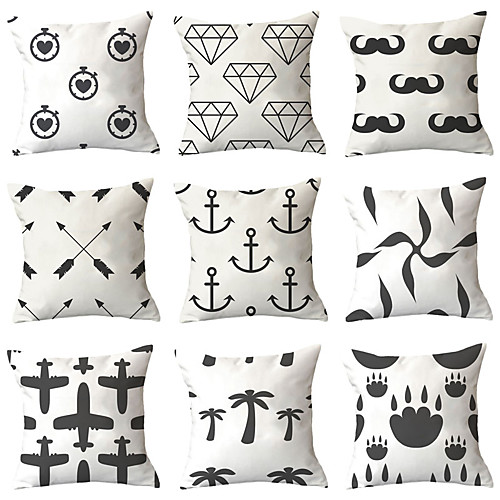 

9 pcs Polyester Pillow Cover, Geometric Geometic Simple Classic Square Traditional Classic