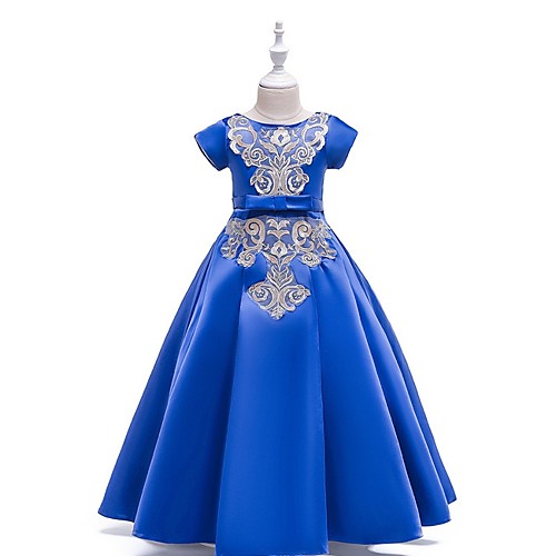 

A-Line Round Floor Length Cotton Junior Bridesmaid Dress with Bow(s) / Appliques