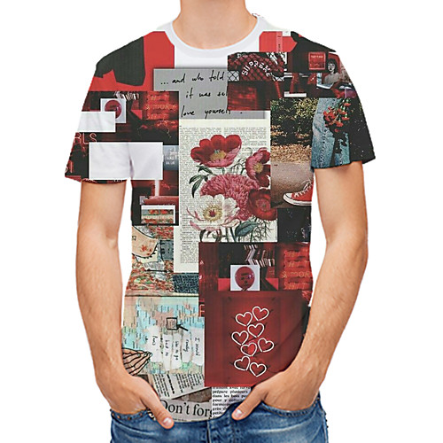 

Men's Daily Club Rock / Street chic T-shirt - Floral / 3D / Letter Print Rainbow