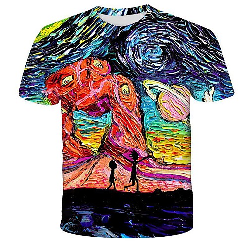 

Men's 3D Tie Dye Wolf Print T-shirt Street chic Exaggerated Daily Holiday Round Neck Rainbow / Short Sleeve / Animal