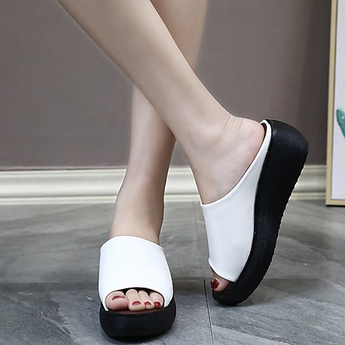 

Women's Slippers & Flip-Flops 2020 Wedge Heel Peep Toe PU Casual / Minimalism Walking Shoes Spring & Summer / Fall & Winter White / Brown / Black
